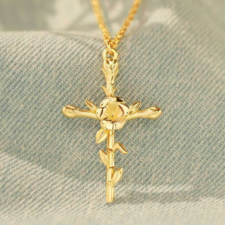 Birth Flower Cross Necklace