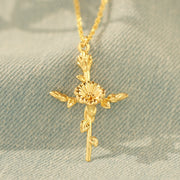 Birth Flower Cross Necklace