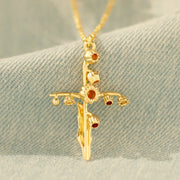 Birth Flower Cross Necklace