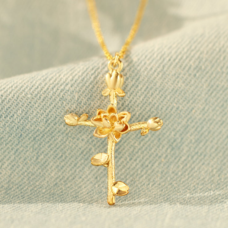 Birth Flower Cross Necklace