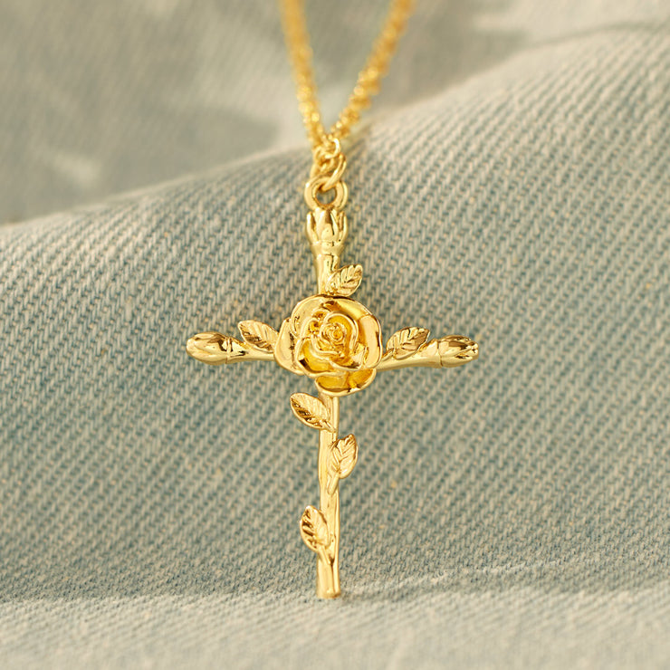 Birth Flower Cross Necklace