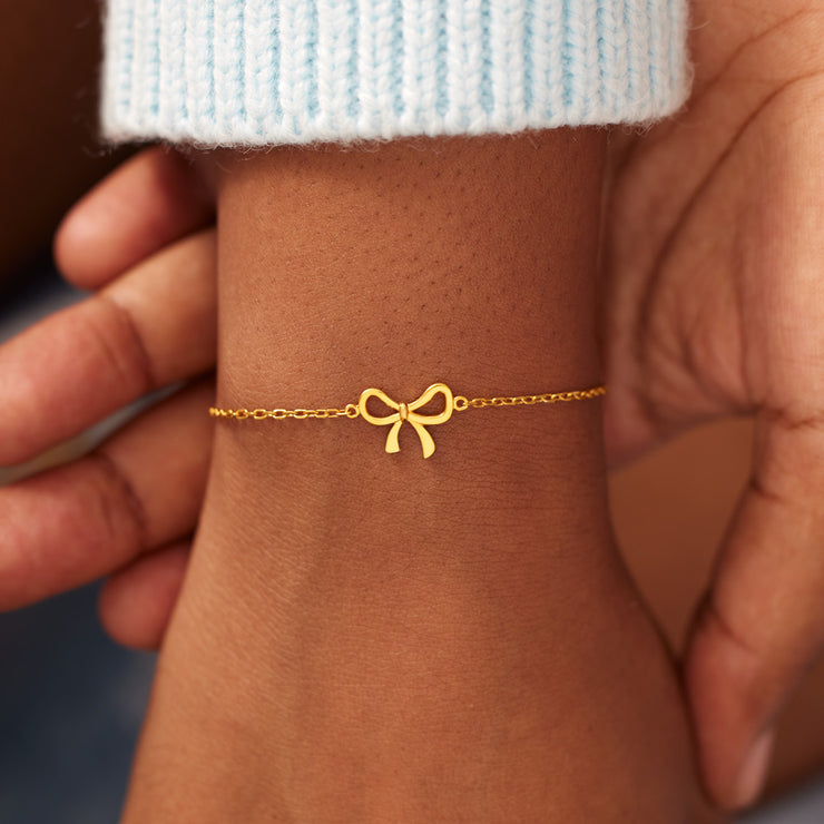 My Heart Will Always Be Tied To You Golden Bow Bracelet