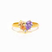 Dual Water Drop Birthstone Heart Ring