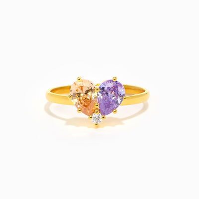 Dual Water Drop Birthstone Heart Ring