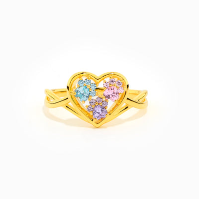 The Catmother Paw In Heart 1-5 Birthstones Ring