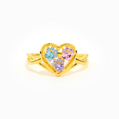 Mama's Pawfect Pals Paw In Heart 1-5 Birthstones Ring