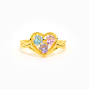 Proud Dog Mom Paw In Heart 1-5 Birthstones Ring