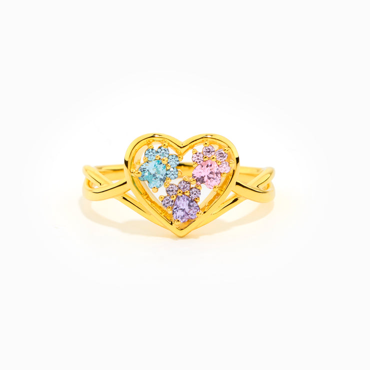 Proud Dog Mom Paw In Heart 1-5 Birthstones Ring