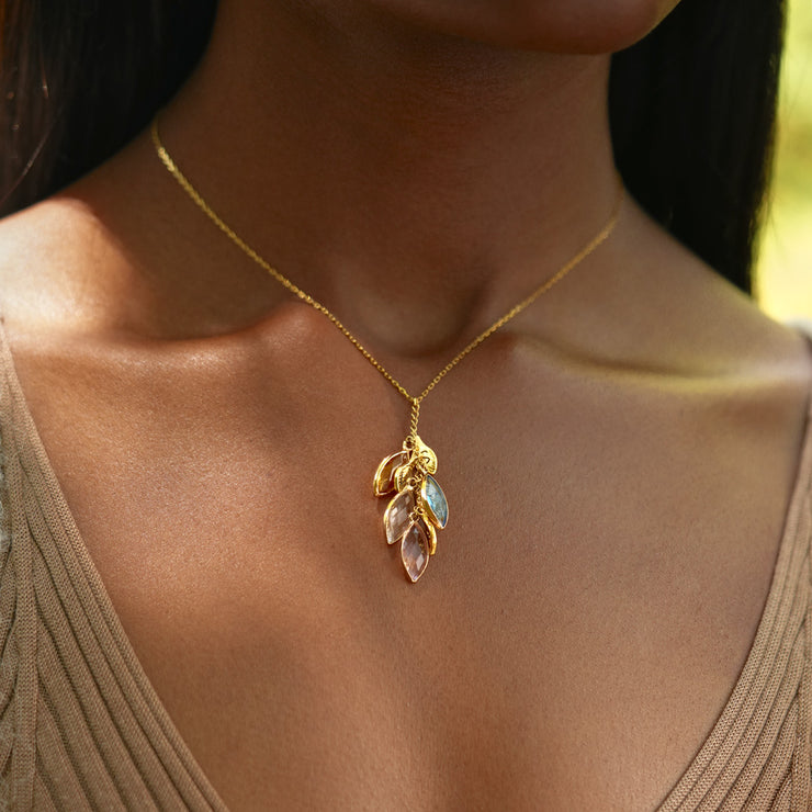 Birthstone and Initial Leaf Necklace