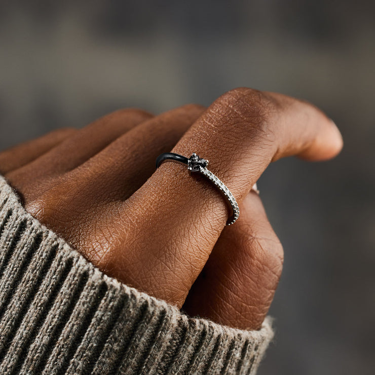 The Longest Relationship Black Heart-Cut Half Enamel Ring
