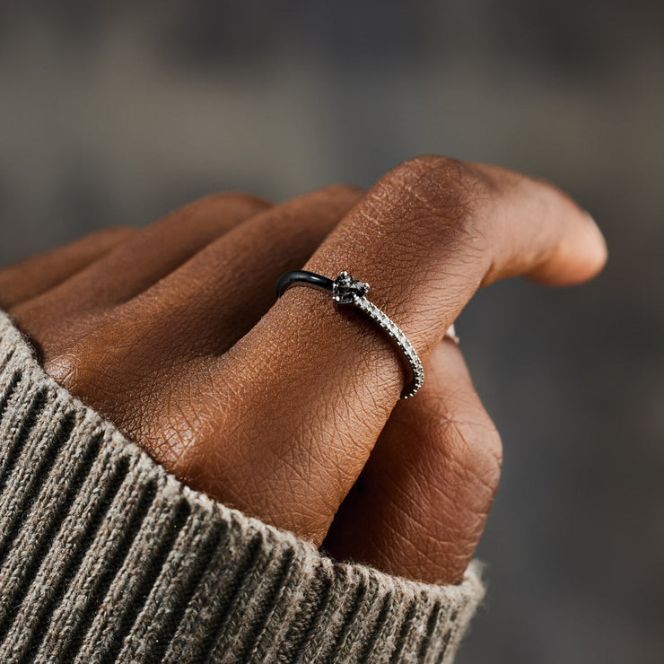 Don't Let The Past Control You Black Heart-Cut Half Enamel Ring