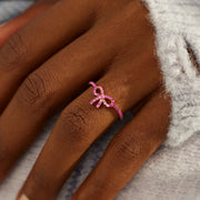Pink Pavé Bow Ring in Gold Color with Hot Pink Stones