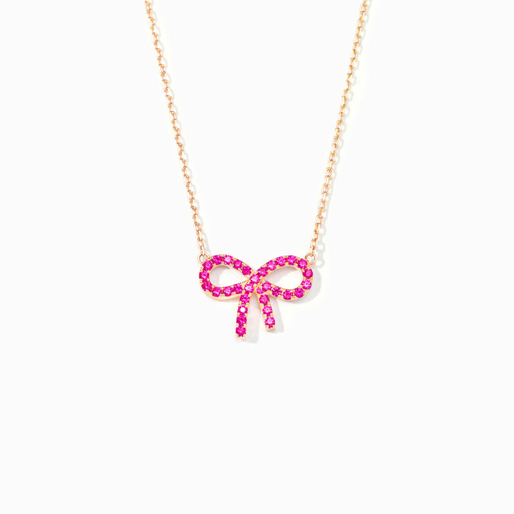 Pixie Pink Pavé Bow Necklace Storyjewellery