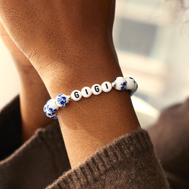 Matching Mother&Daughter Personalized Blue Floral Porcelain Bracelet