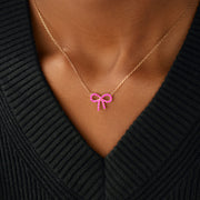 Pixie Pink Pavé Bow Necklace Storyjewellery