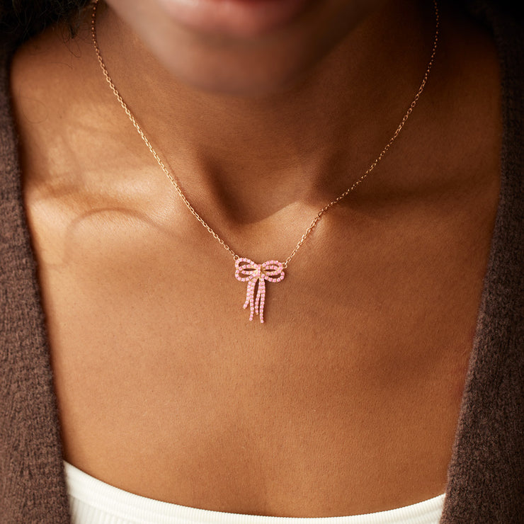 Tassel Pink Bow Necklace