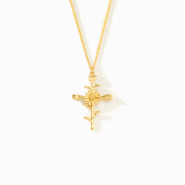 She's Under God's Full Custody Birth Flower Cross Necklace