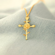 Birth Flower Cross Necklace