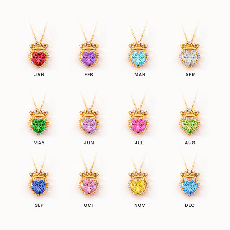 Heart Birthstone Crown Necklace