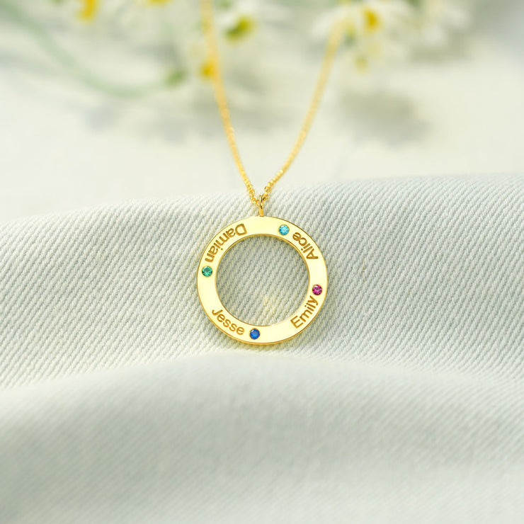1-4 Name & Birthstone Circle Necklace