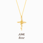 Birth Flower Cross Necklace