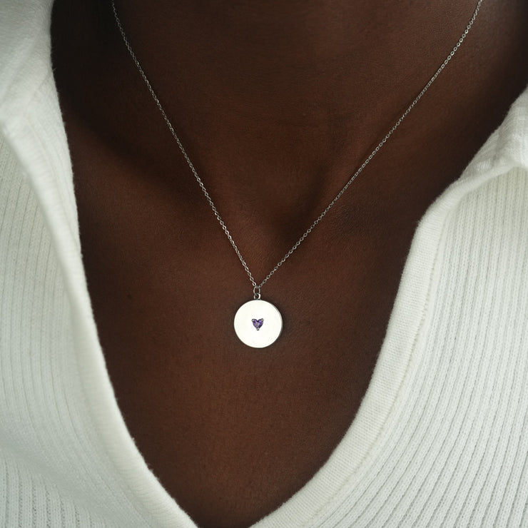 Heart Birthstone Disk Necklace