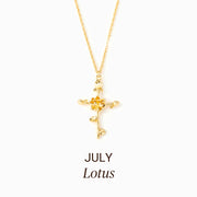 Birth Flower Cross Necklace