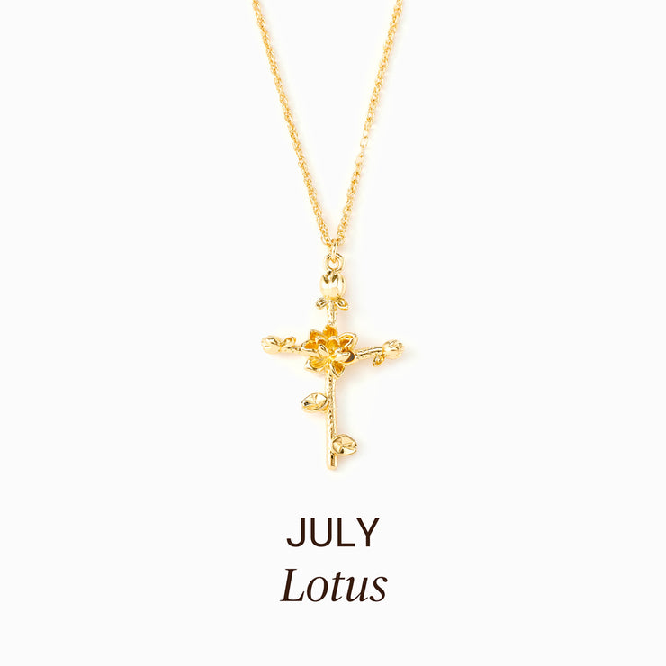 Never Underestimate Her Birth Flower Cross Necklace