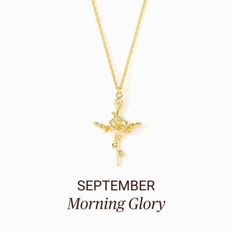 Birth Flower Cross Necklace