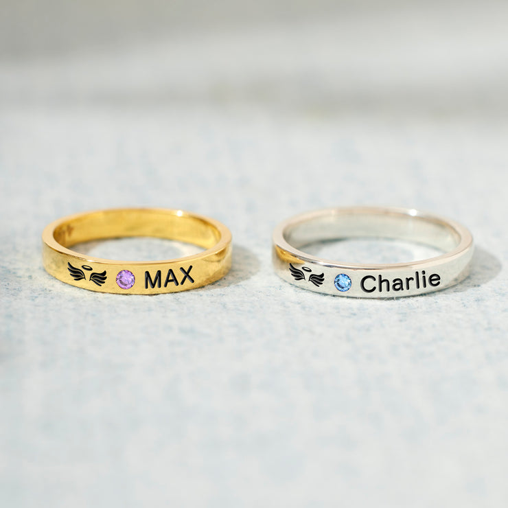 Pet Loss Ring Birthstone Engraving Ring Band