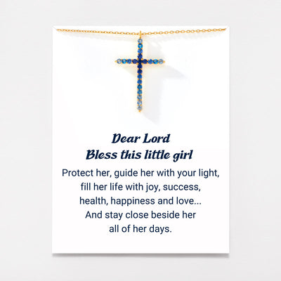 Bless This Little Girl Gradient Dark Blue Cross Necklace