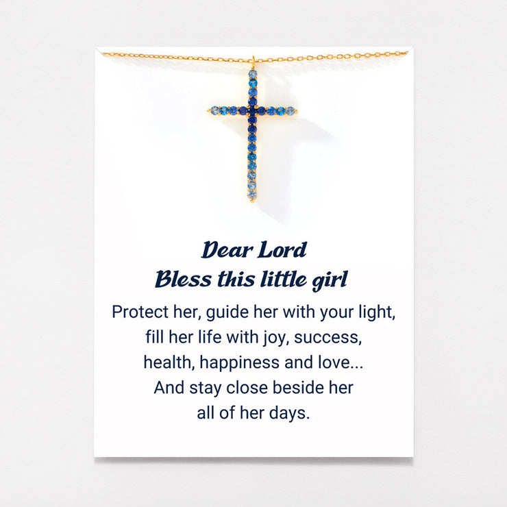 Bless This Little Girl Gradient Dark Blue Cross Necklace