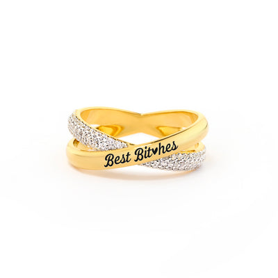 Best B♥tches Crisscross Band Ring Set
