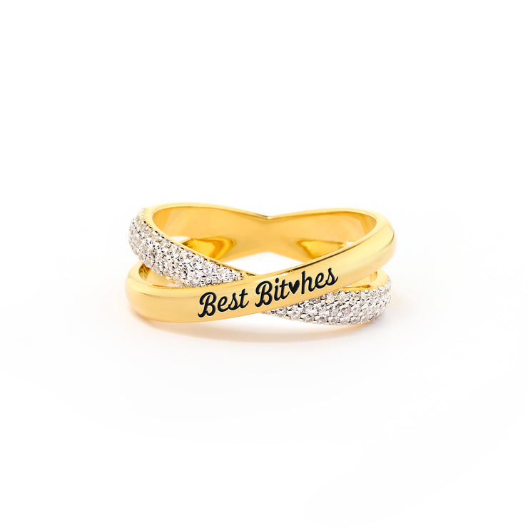 Best B♥tches Crisscross Band Ring Set