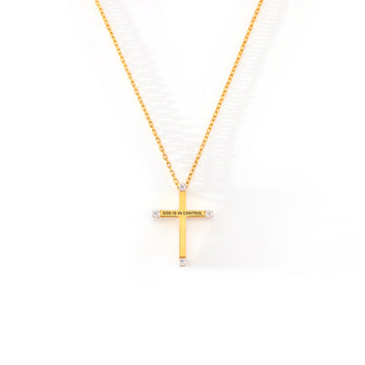 God Is In Control Embellished Golden Cross Necklace