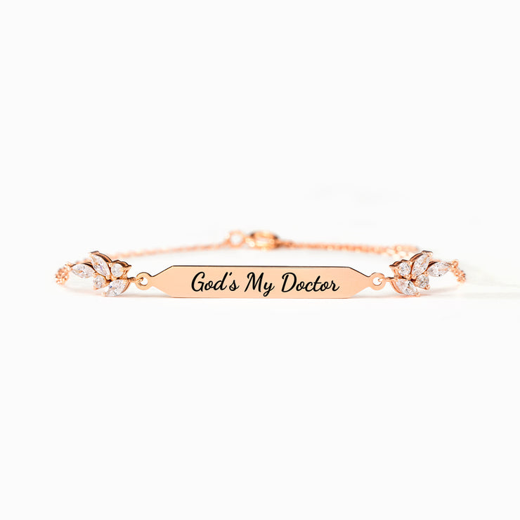 God's My Doctor Dainty Pavé Bar Bracelet