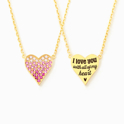 I Love You With All Of My Heart Sparkled Heart Necklace