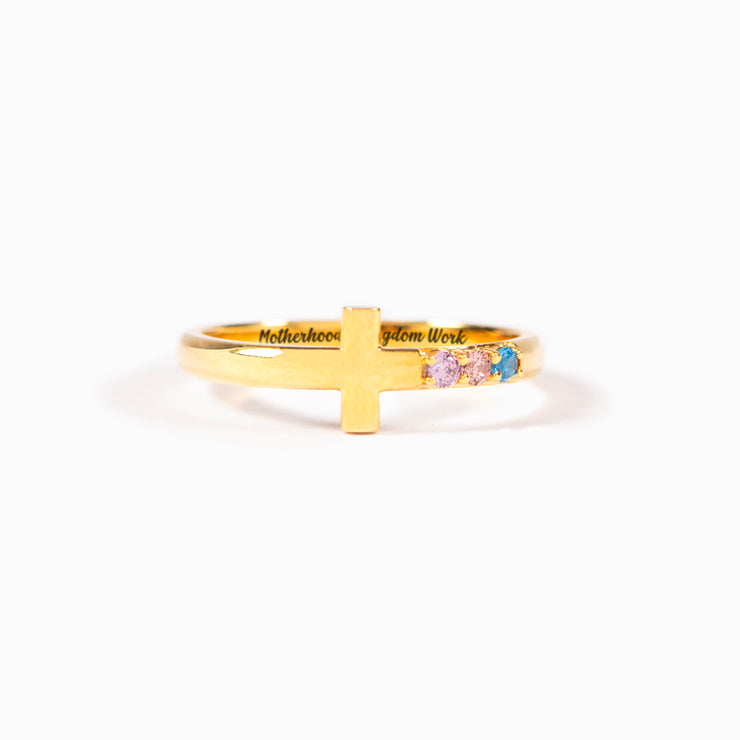 Motherhood is Kingdom Work 1-7 Birthstones Cross Ring