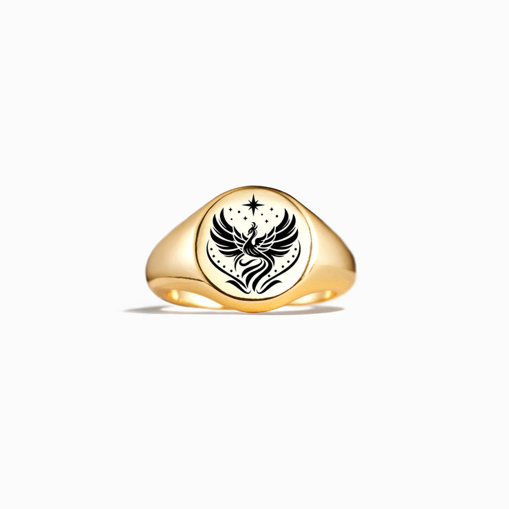 Rise From Ashes Golden Phoenix Signet Ring