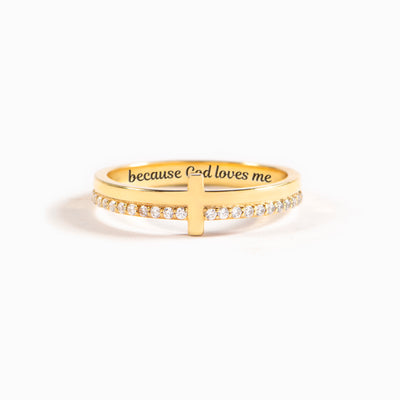 Because God Loves Me Golden Cross Ring