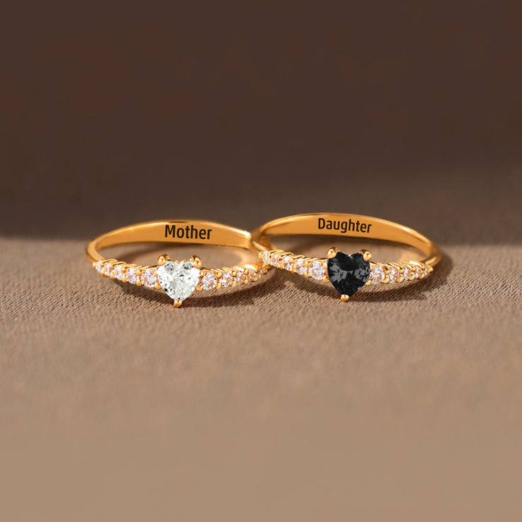 Mother Daughter Dainty Matching Heart-Cut Ring