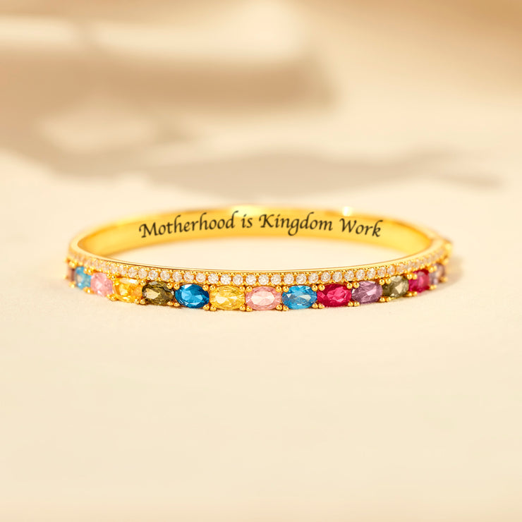 MOTHERHOOD IS KINGDOM WORK 1-14 OVAL BIRTHSTONES BANGLE