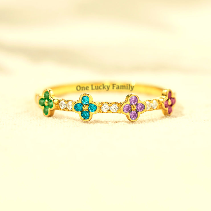 One Lucky Family 1-5 Birthstones Clover Ring