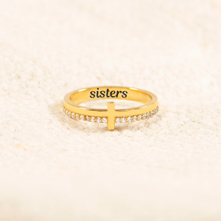 We Are Sister In Christ Matching Golden Cross Ring