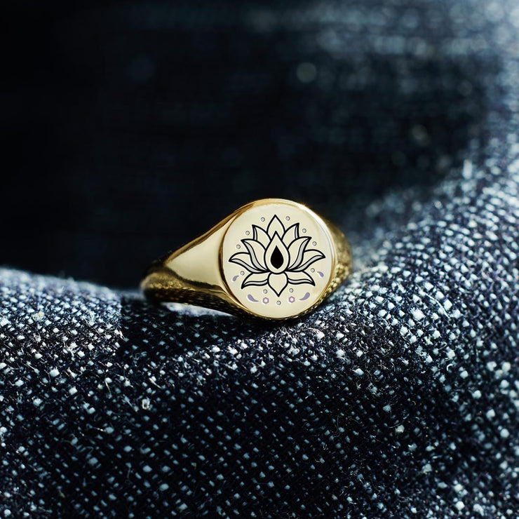 Golden Lotus Signet Ring