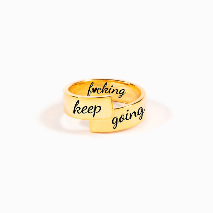 Keep F♥cking Going Engraved Wrap Ring