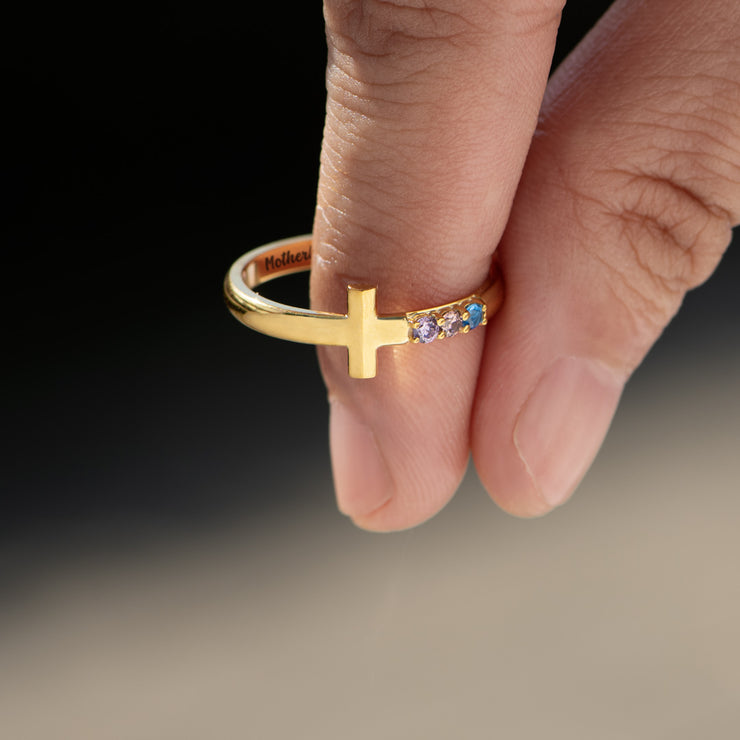 Motherhood is Kingdom Work 1-7 Birthstones Cross Ring