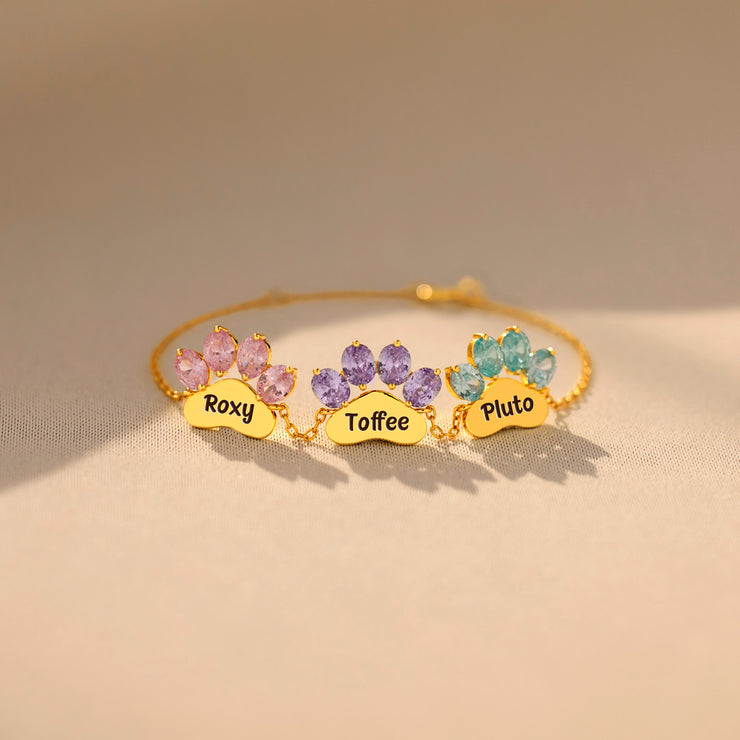 Paw & Name 1-6 Birthstone Bracelet