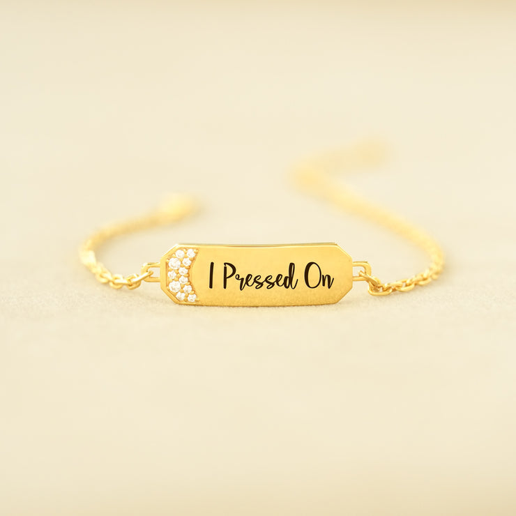 I Pressed On Pavé Golden Bar Bracelet