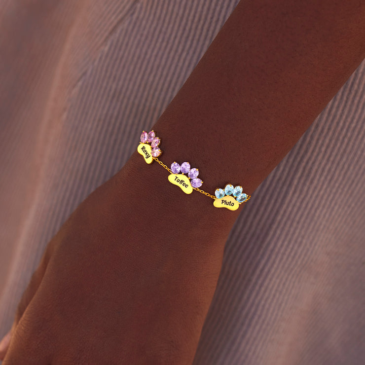Paw & Name 1-6 Birthstone Bracelet